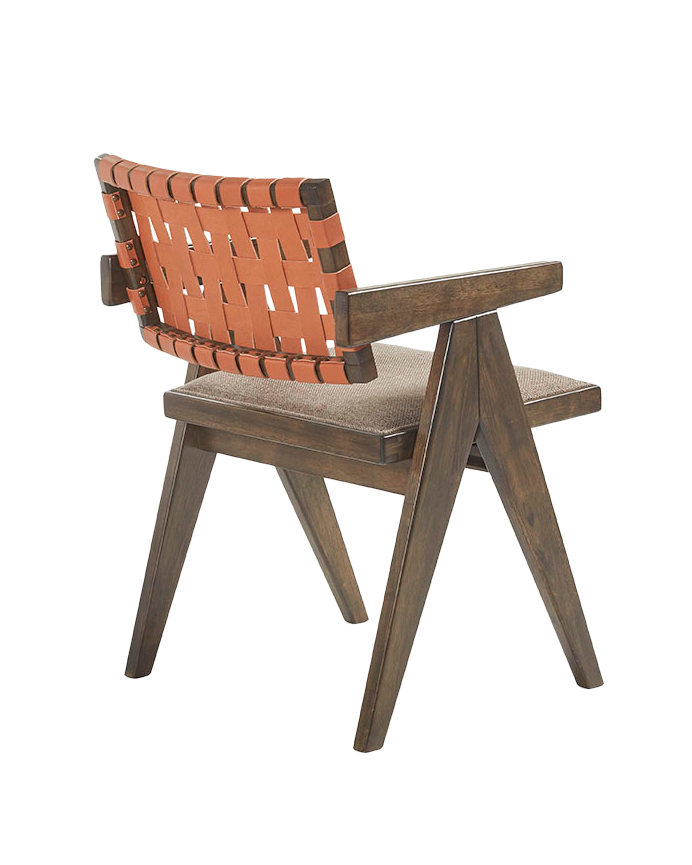 Chaise en bois massif avec dossier tressé couleur noyer de 80cm