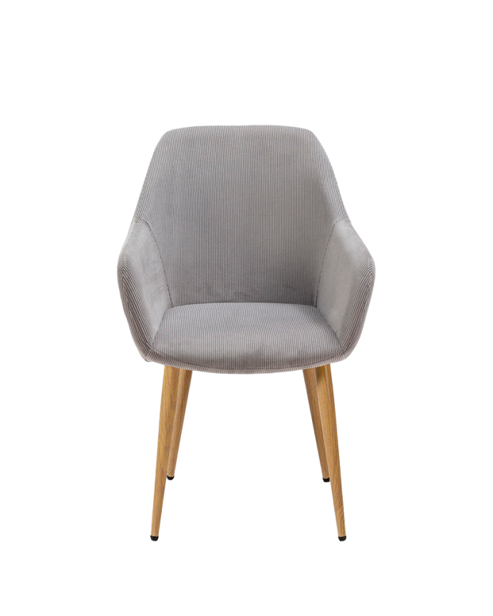 Chaise en velours gris avec pieds en métal couleur chêne de 84cm
