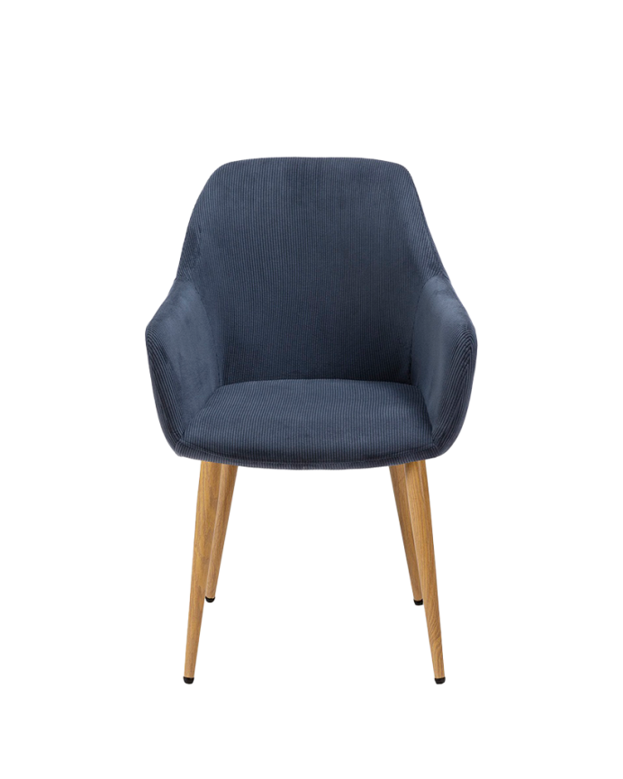 Chaise en velours bleue avec pieds en métal couleur chêne de 84cm
