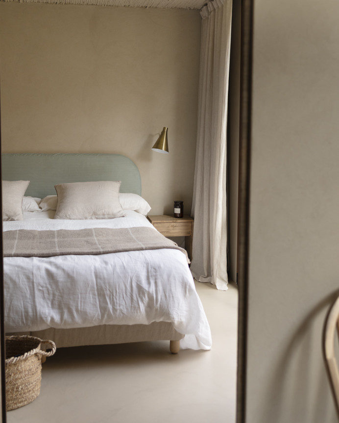 Tête de lit déhoussable en velours côtelé vert bleuté en différentes tailles