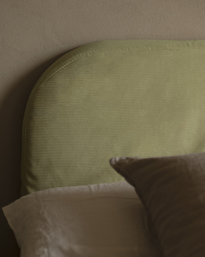Tête de lit déhoussable en velours côtelé vert citron en différentes tailles