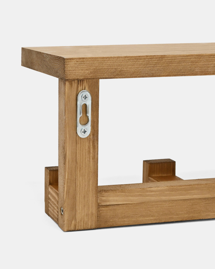 Portemanteau/cintre en bois massif avec étagère 20x50cm ton chêne foncé