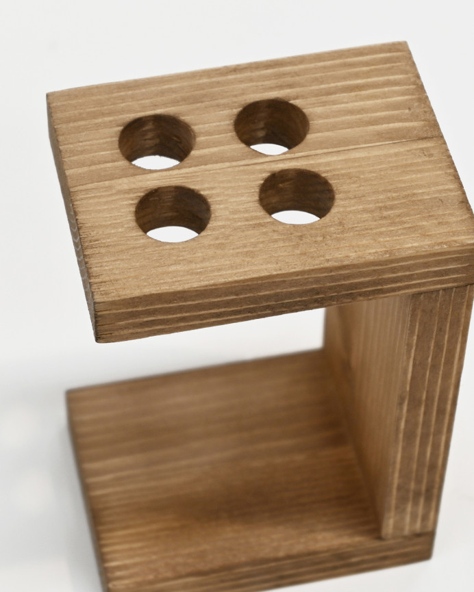 Porte-brosse à dents en bois massif ton chêne foncé 12x6cm