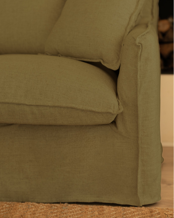 Housse de canapé en coton et lin couleur verte en différentes tailles