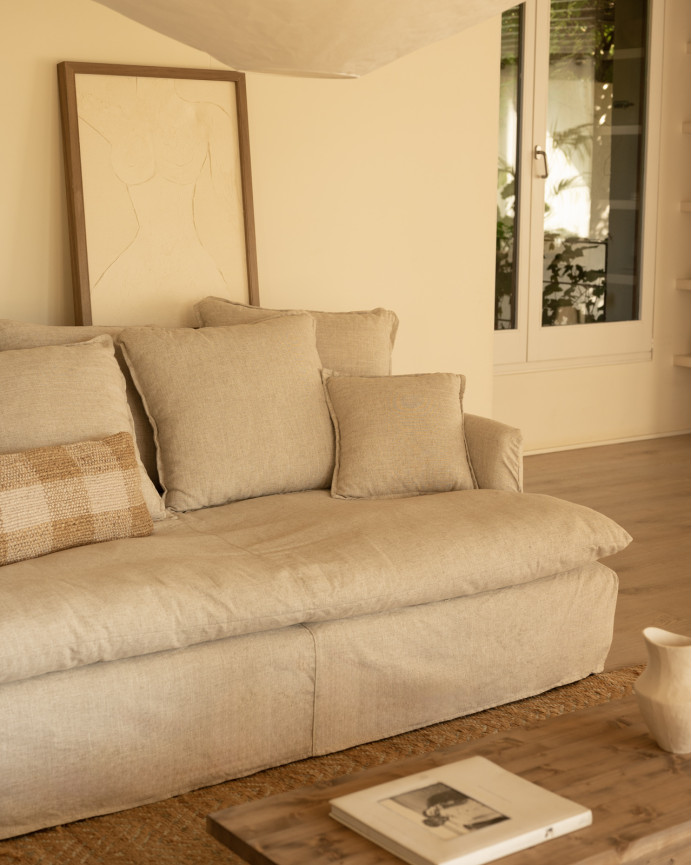 Housse pour canapé fond moyen en coton et lin couleur beige en différentes tailles