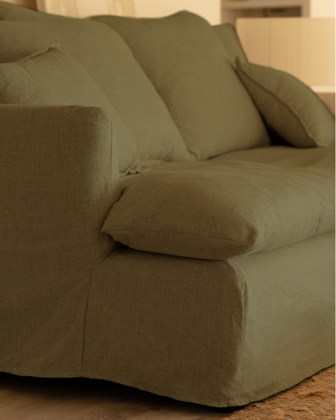 Housse pour canapé fond moyen en coton et lin couleur verte en différentes tailles