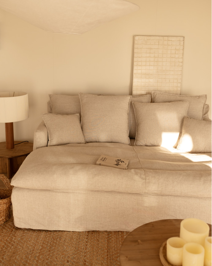 Housse pour canapé fond long en coton et lin couleur beige en différentes tailles