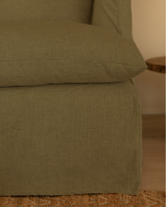 Housse pour canapé fond long en coton et lin couleur verte en différentes tailles
