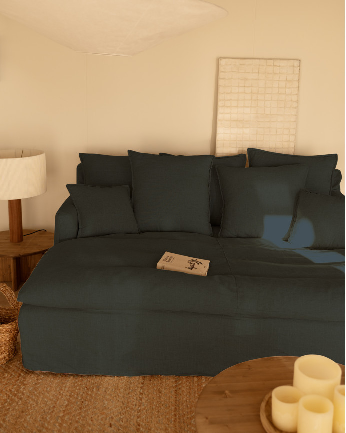 Housse pour canapé fond long en coton et lin couleur bleue en différentes tailles