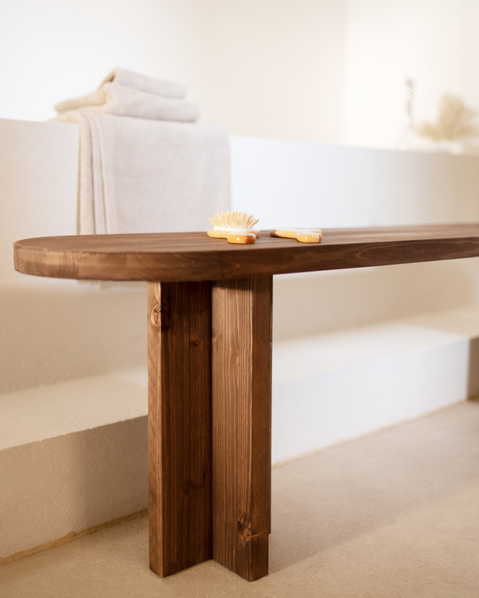 Pack table à manger ovale et banc en bois massif ton noyer en différentes tailles