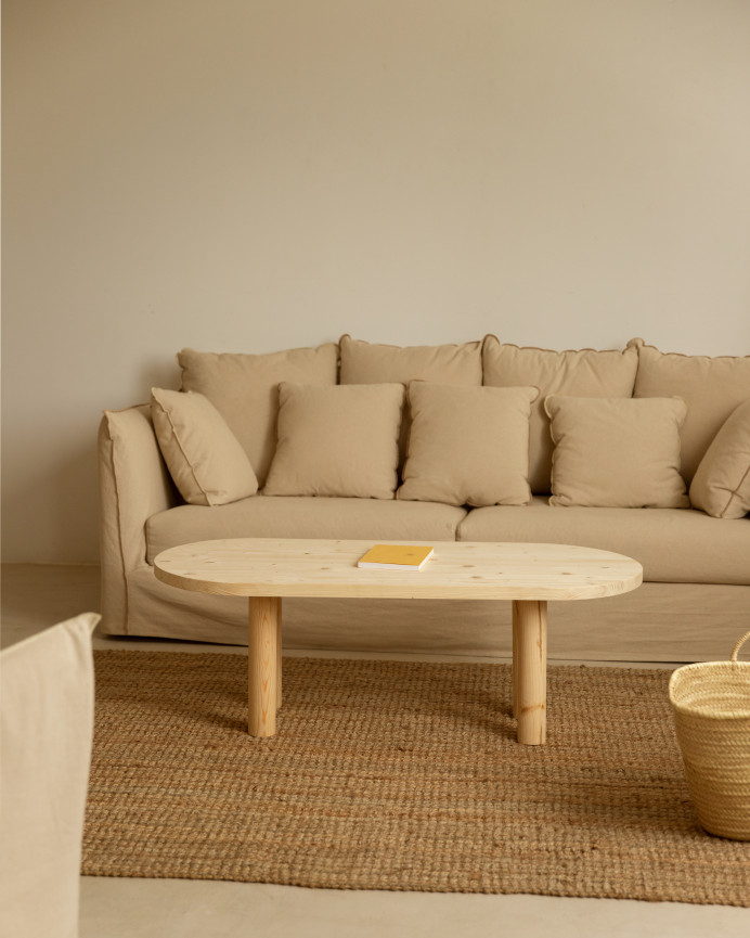 Table basse ovale en bois massif en teinte naturelle de 40x120cm