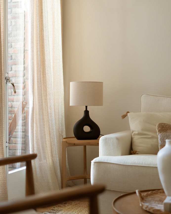 Lampe de table en céramique et abat-jour en tissu de lin de 51x30cm