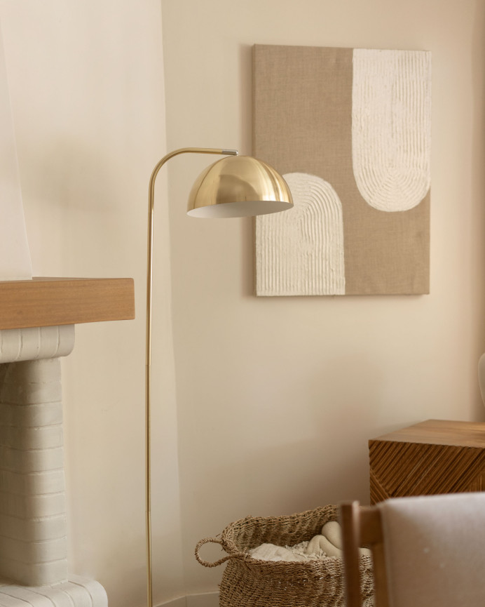 Tableau beige et blanc décoratif sur lin avec cadre en bois peint à la main à la peinture à l'huile en différentes tailles