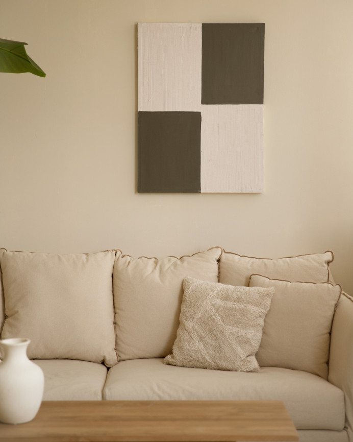 Tableau marron et blanc décoratif sur coton avec cadre en bois peint à la main à la peinture à l'huile en différentes tailles