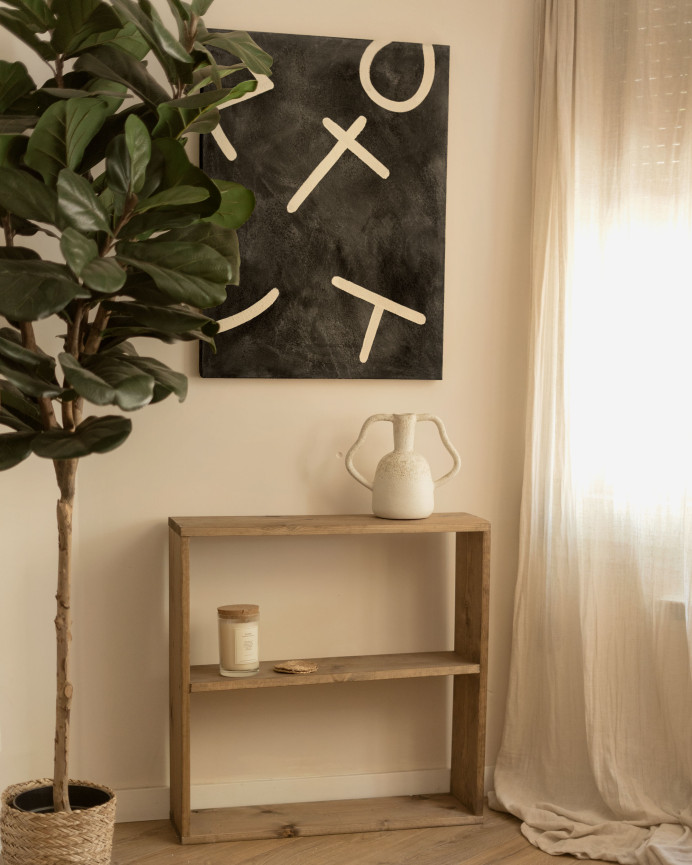 Tableau noir et blanc décoratif sur coton avec cadre en bois peint à la main à la peinture à l'huile en différentes tailles