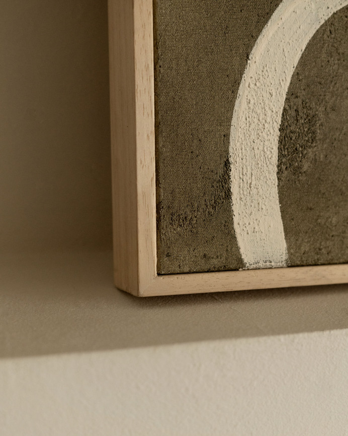 Tableau vert et blanc décoratif sur coton avec cadre en bois peint à la main à la peinture à l'huile en différentes tailles