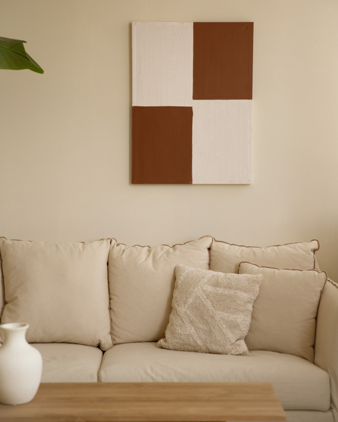 Tableau tuiles et blanc décoratif sur coton avec cadre en bois peint à la main à la peinture à l'huile en différentes tailles