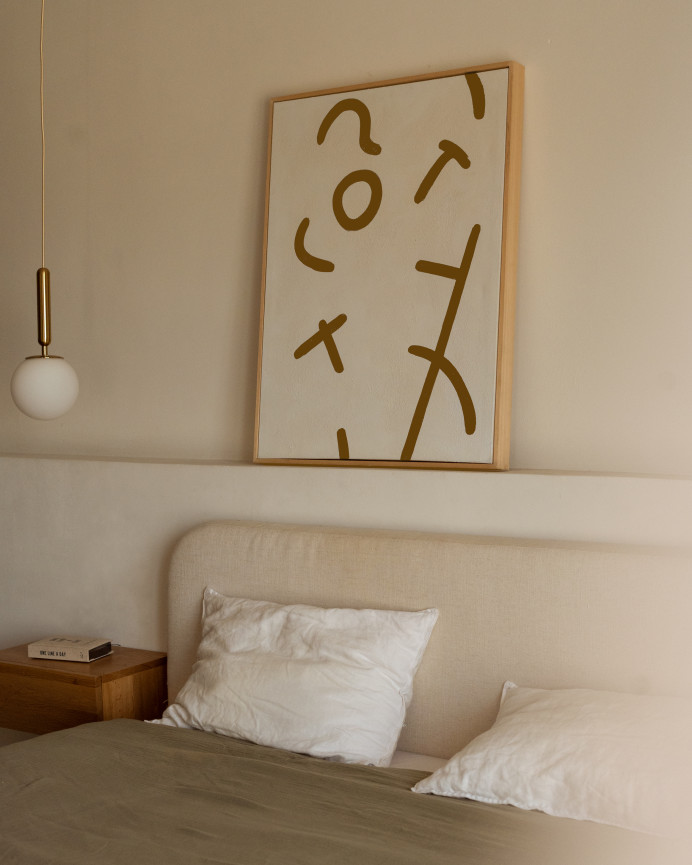 Tableau beige et marron décoratif sur coton avec cadre en bois peint à la main à la peinture à l'huile en différentes tailles
