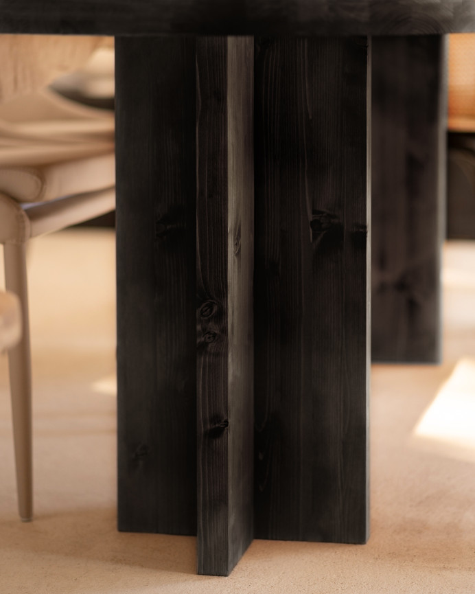 Pack table à manger ovale et banc en bois massif ton noir en différentes tailles