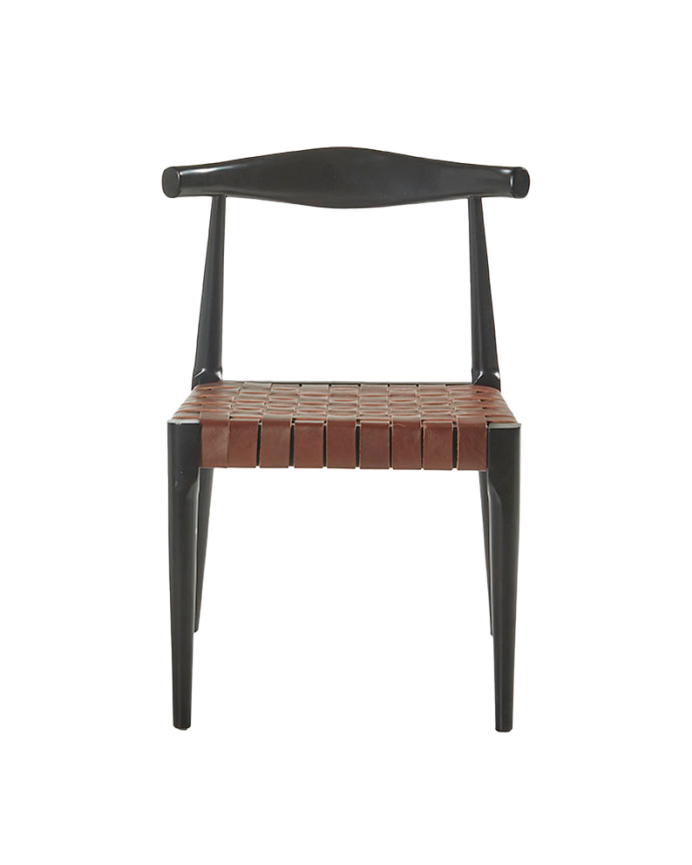 Chaise en bois massif avec assise tressée marron et pieds en couleur noire 81cm
