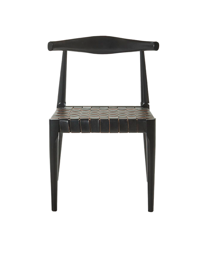 Chaise en bois massif avec assise tressée noire et pieds en couleur noire 81cm