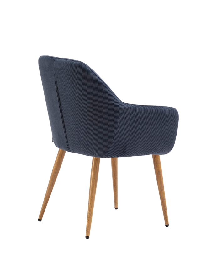 Chaise en velours bleue avec pieds en métal couleur chêne de 84cm