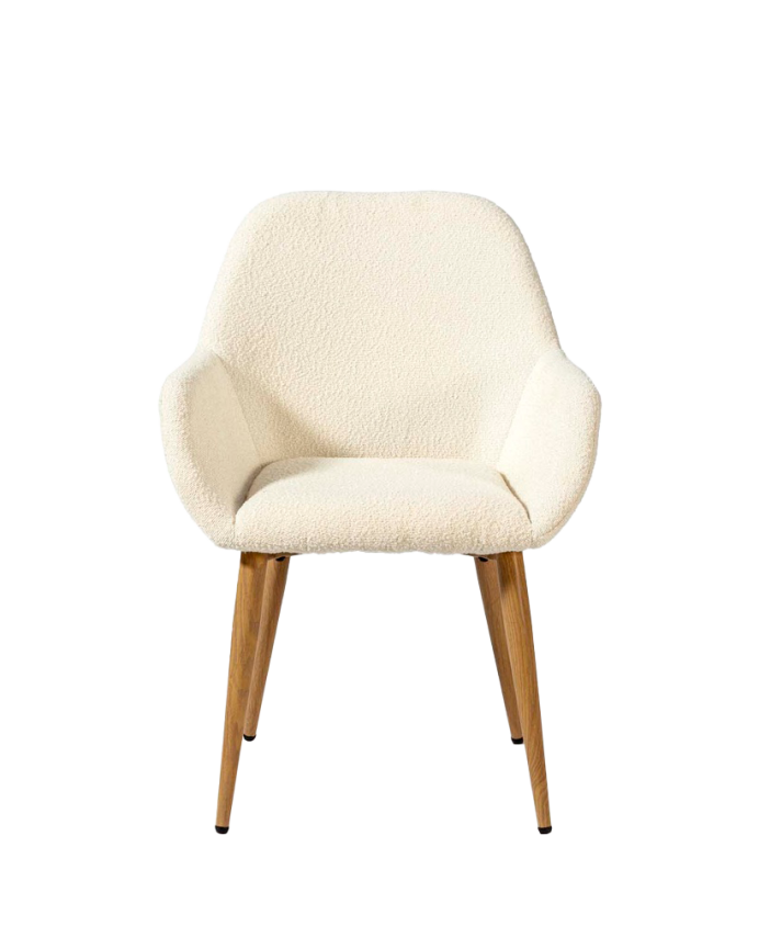 Chaise en bouclé blanc avec pieds en métal couleur chêne de 84cm