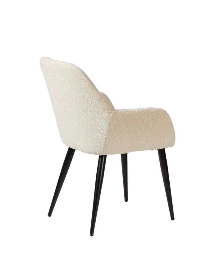 Chaise en bouclé blanc avec pieds en métal noir de 84cm