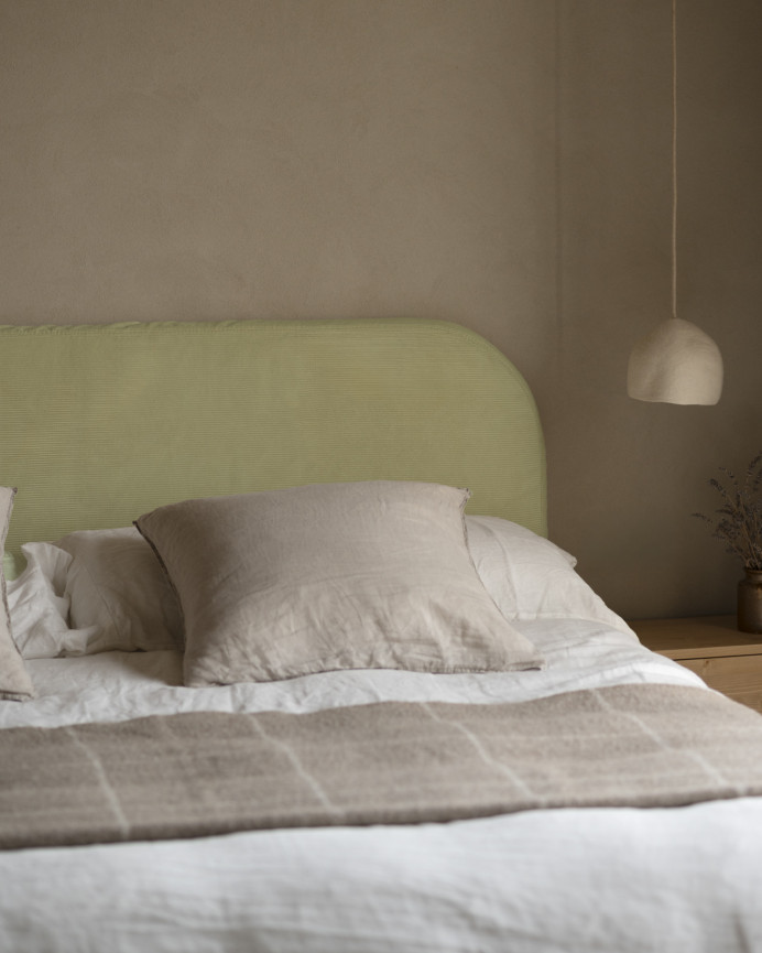 Tête de lit déhoussable en velours côtelé vert citron en différentes tailles