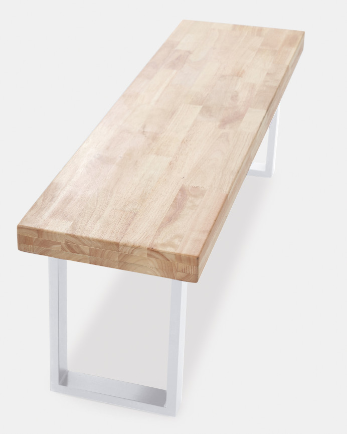 Banc en bois massif ton naturel avec pieds en fer blanc 47x120cm