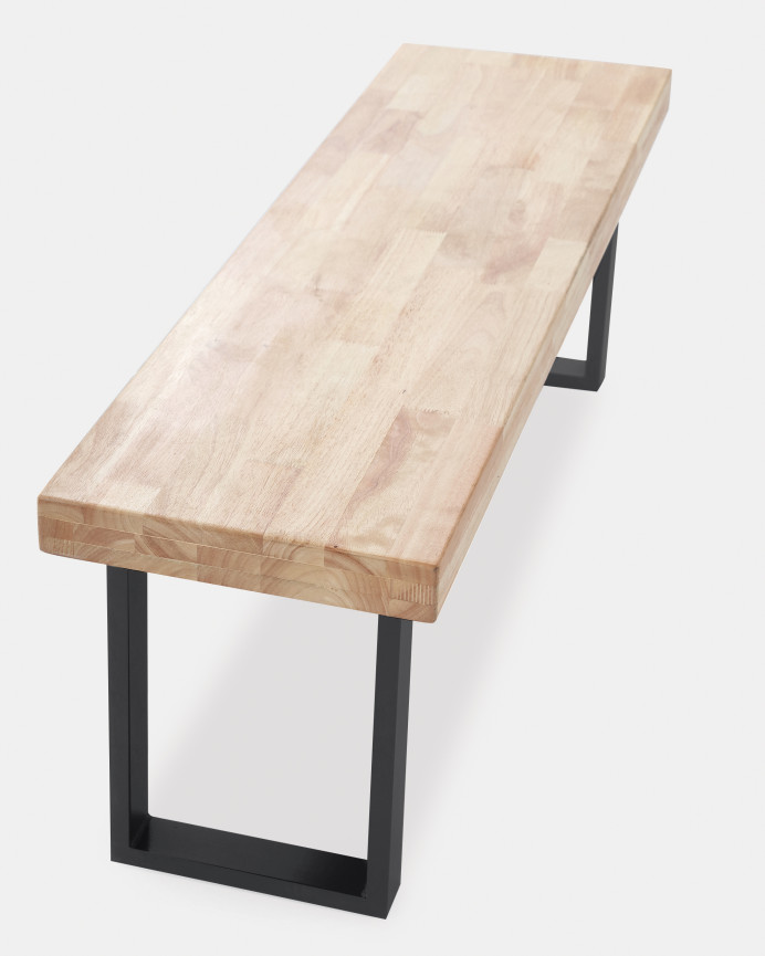 Banc en bois massif ton naturel avec pieds en fer noir 47x120cm