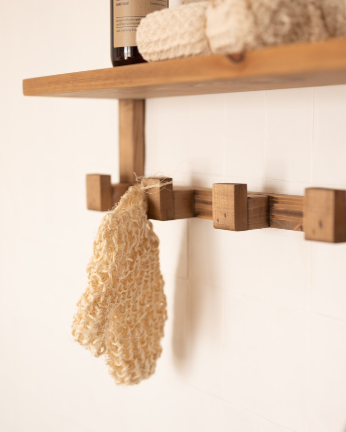 Portemanteau/cintre en bois massif avec étagère 20x50cm ton chêne foncé