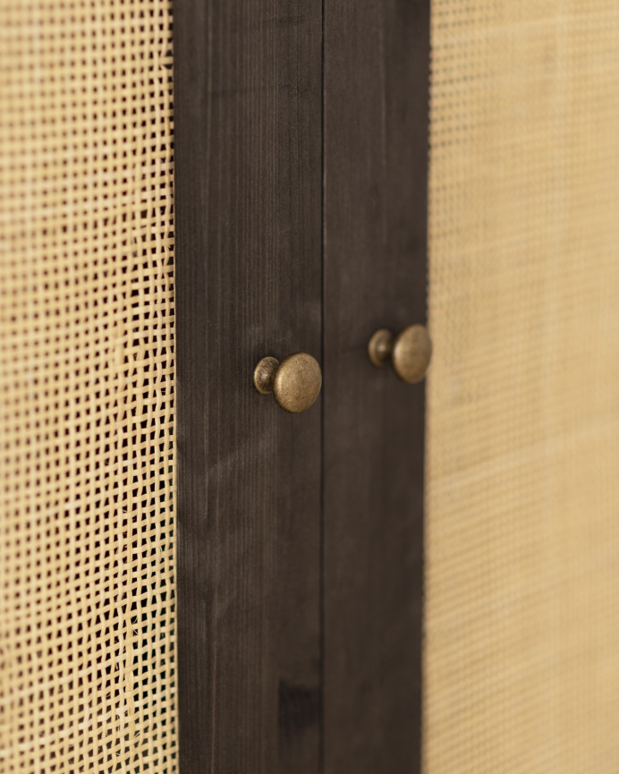 Armoire medulla en bois massif et rotin ton noir 180x80cm