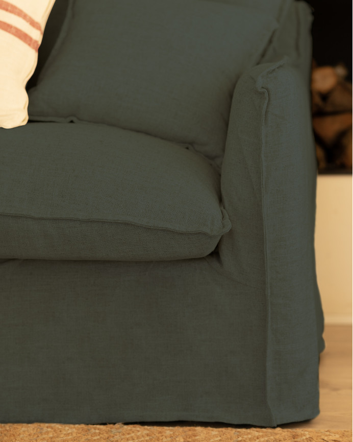 Housse de canapé en coton et lin couleur bleue en différentes tailles