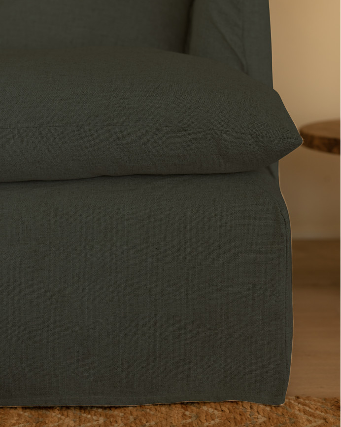 Housse pour canapé fond moyen en coton et lin couleur bleue en différentes tailles