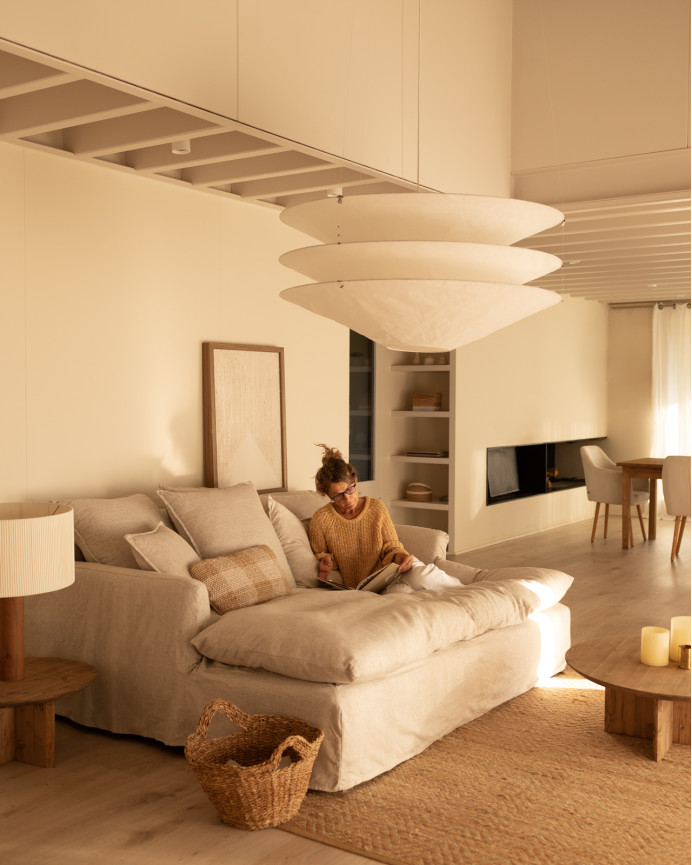 Housse pour canapé fond long en coton et lin couleur beige en différentes tailles