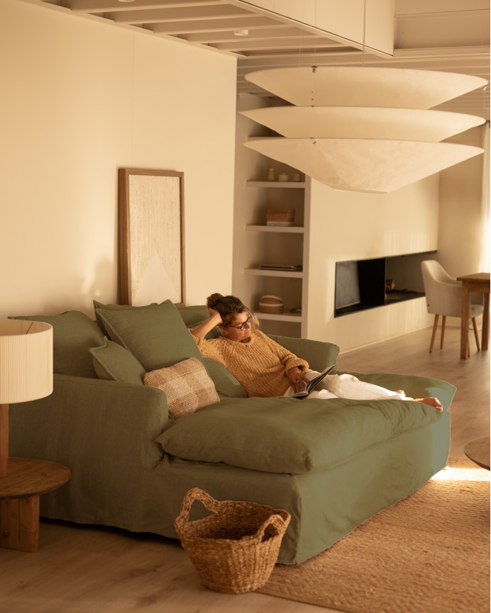 Housse pour canapé fond long en coton et lin couleur verte en différentes tailles