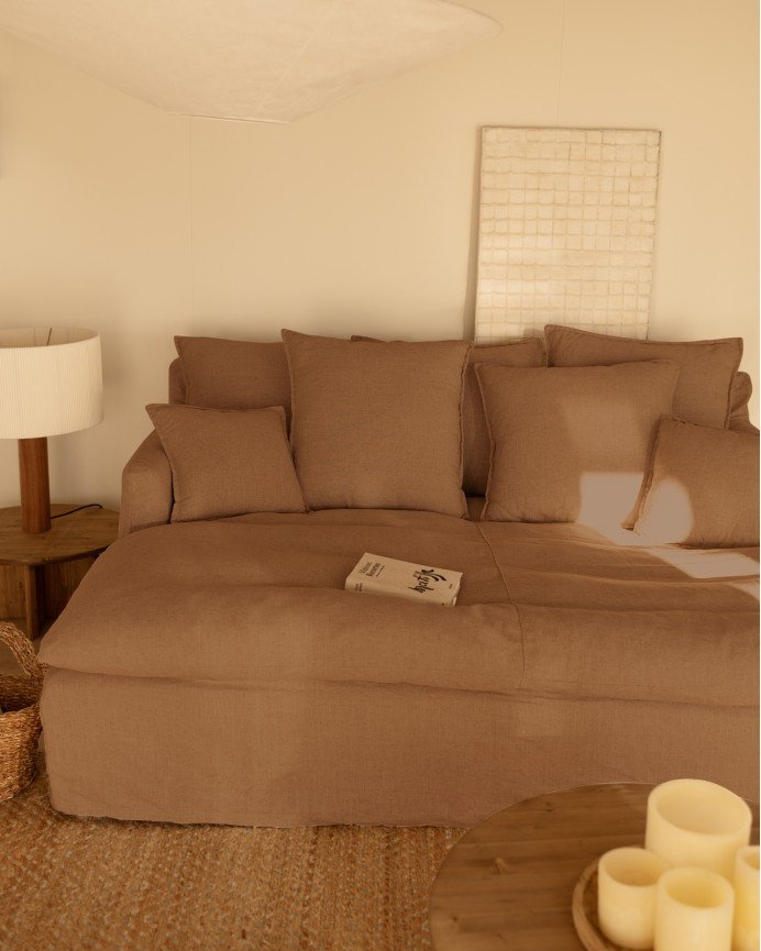 Housse pour canapé fond long en coton et lin couleur brique en différentes tailles