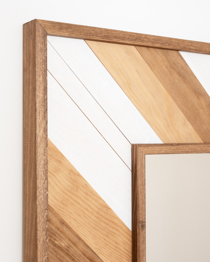 Miroir effet bois massif en chêne foncé naturel et blanc 163x84cm