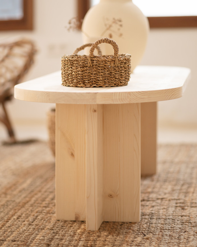 Table basse en bois massif ton naturel 120x50cm