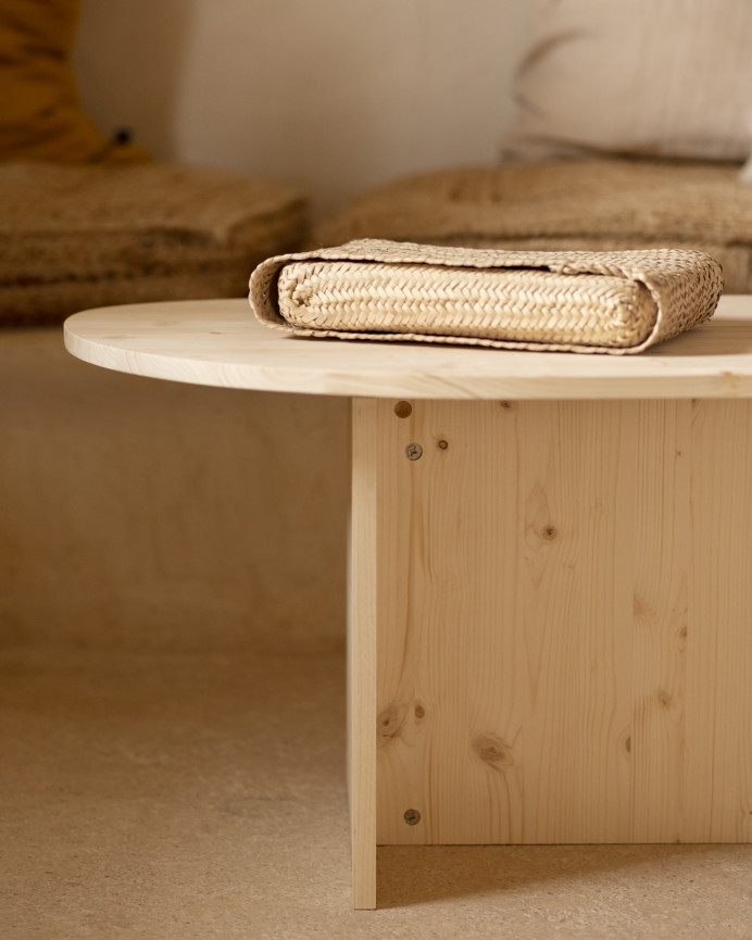 Table basse en bois massif ton naturel de 129cm