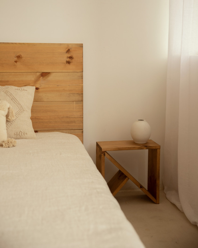 Pack tête de lit et tables en bois massif ton chêne foncé en différentes tailles