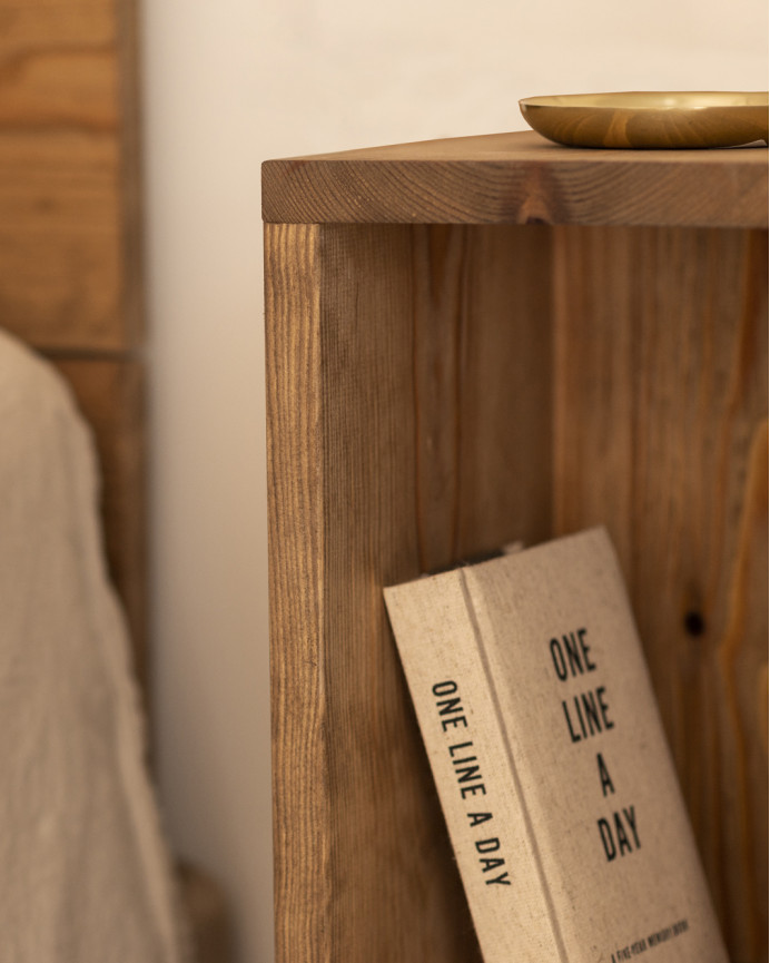 Pack tête de lit et tables en bois massif ton chêne foncé en différentes tailles