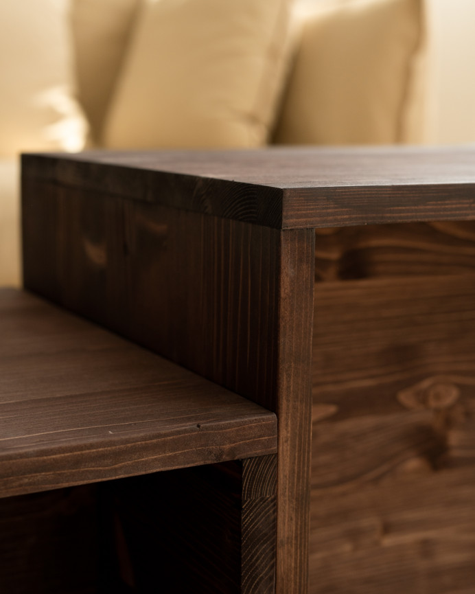 Table basse 2 pièces en bois massif ton noyer de 100x44.6cm