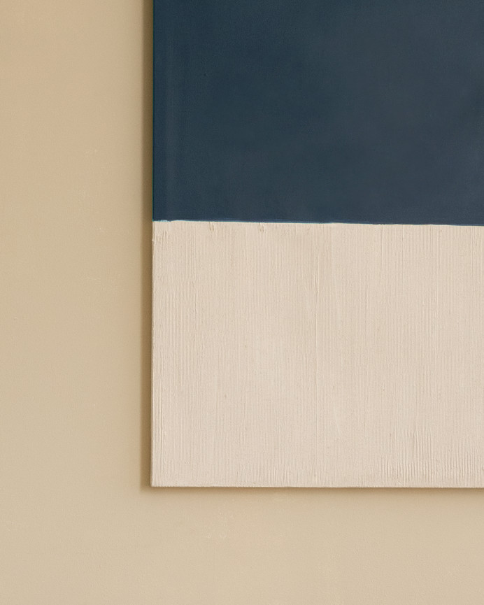 Tableau bleu et blanc décoratif sur coton avec cadre en bois peint à la main à la peinture à l'huile en différentes tailles