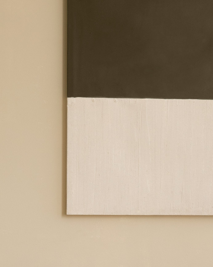 Tableau marron et blanc décoratif sur coton avec cadre en bois peint à la main à la peinture à l'huile en différentes tailles