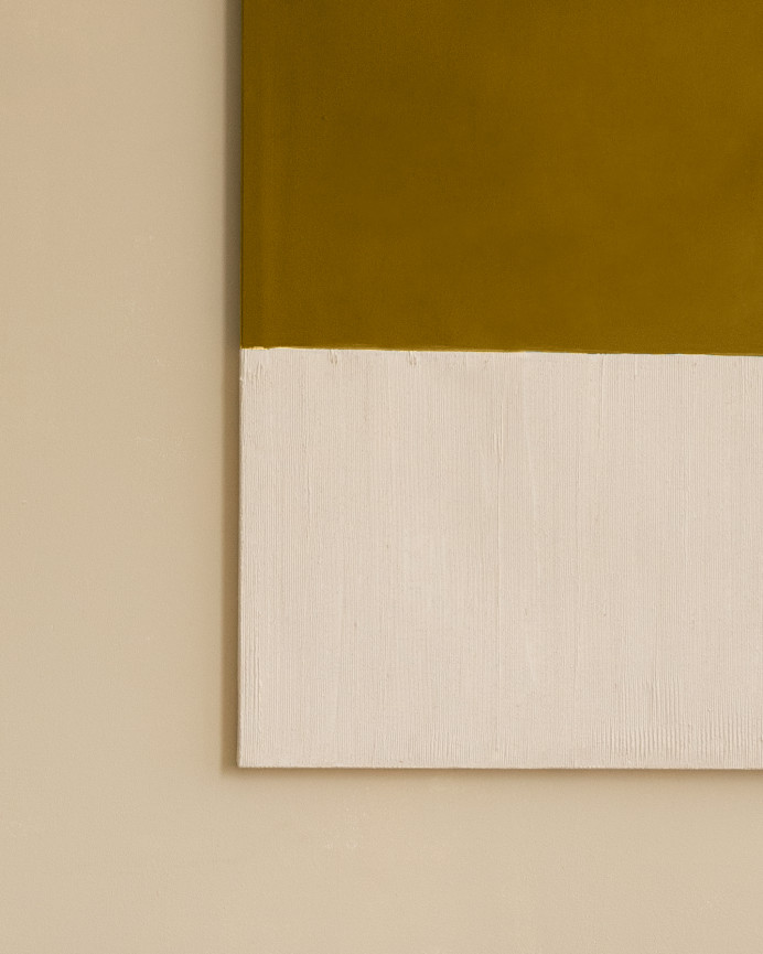 Tableau moutarde et blanc décoratif sur coton avec cadre en bois peint à la main à la peinture l'huile en différentes tailles
