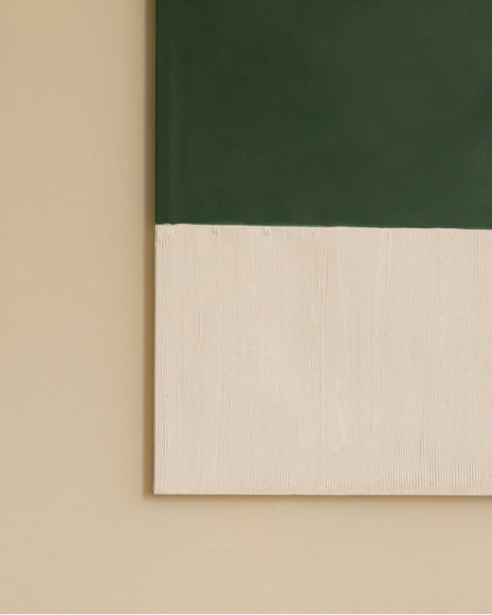 Tableau vert et blanc décoratif sur coton avec cadre en bois peint à la main à la peinture à l'huile en différentes tailles