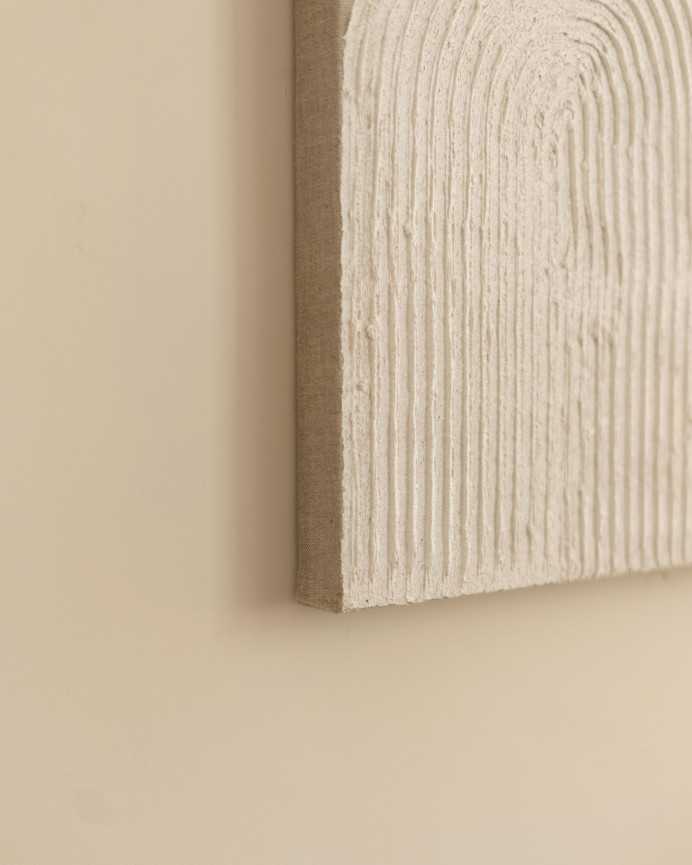 Tableau beige et blanc décoratif sur lin avec cadre en bois peint à la main à la peinture à l'huile en différentes tailles