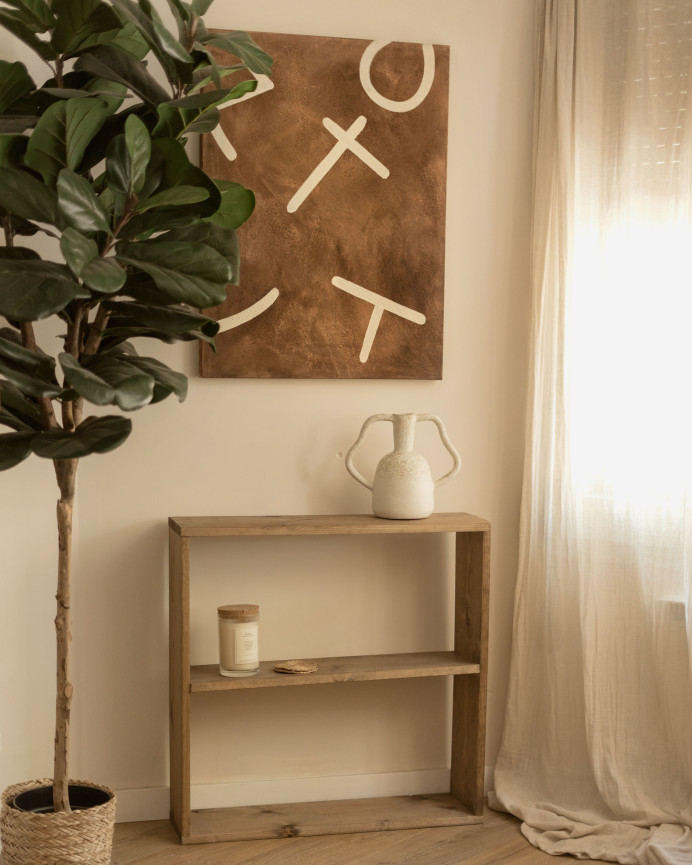 Tableau marron et blanc décoratif sur coton avec cadre en bois peint à la main à la peinture à l'huile en différentes tailles